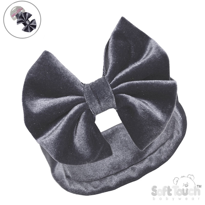 Grey Velour Headband w/Bow : HB114-G