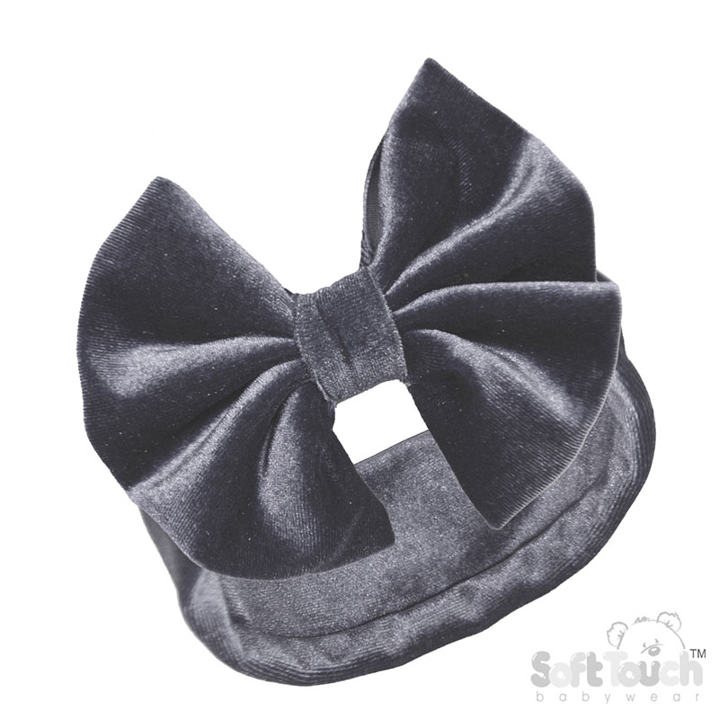 Grey Velour Headband w/Bow : HB114-G
