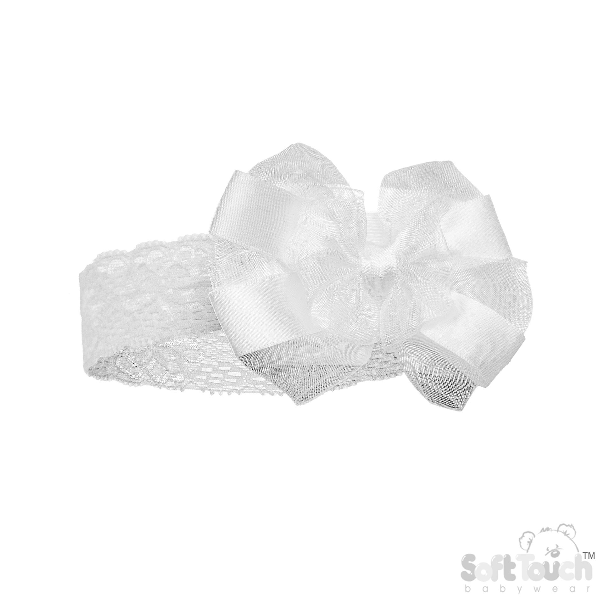Cream Lace Headband w Satin/Organza Bow : HB116-C