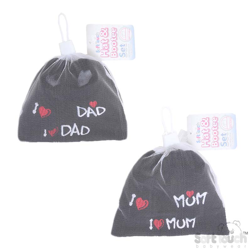 Black Baby Hat & Bootee Set - I Love M/D: HB12-BLK