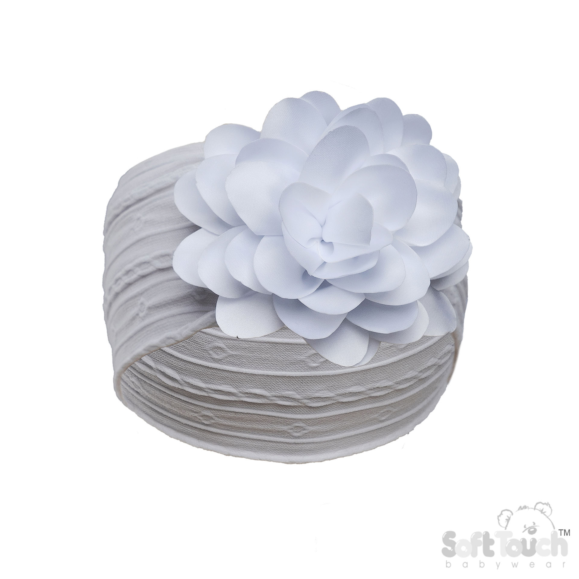 White Cable Headband w/Large Flower : HB122-W
