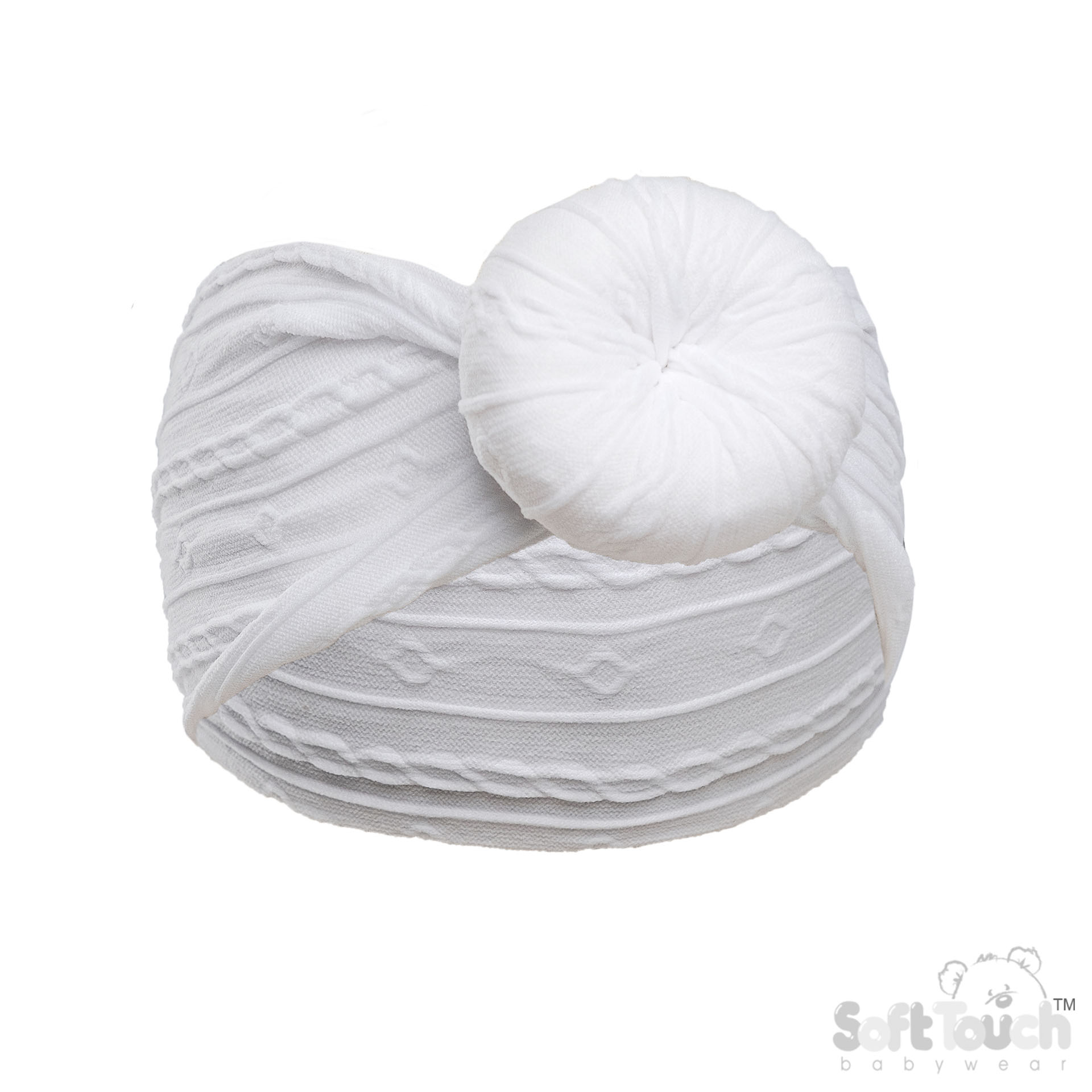 White Cable Headband w/Turban Knot : HB124-W
