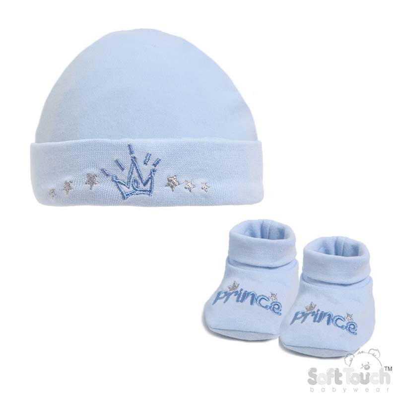 Blue 'Prince' Baby Hat & Bootee Set No. HB15-B