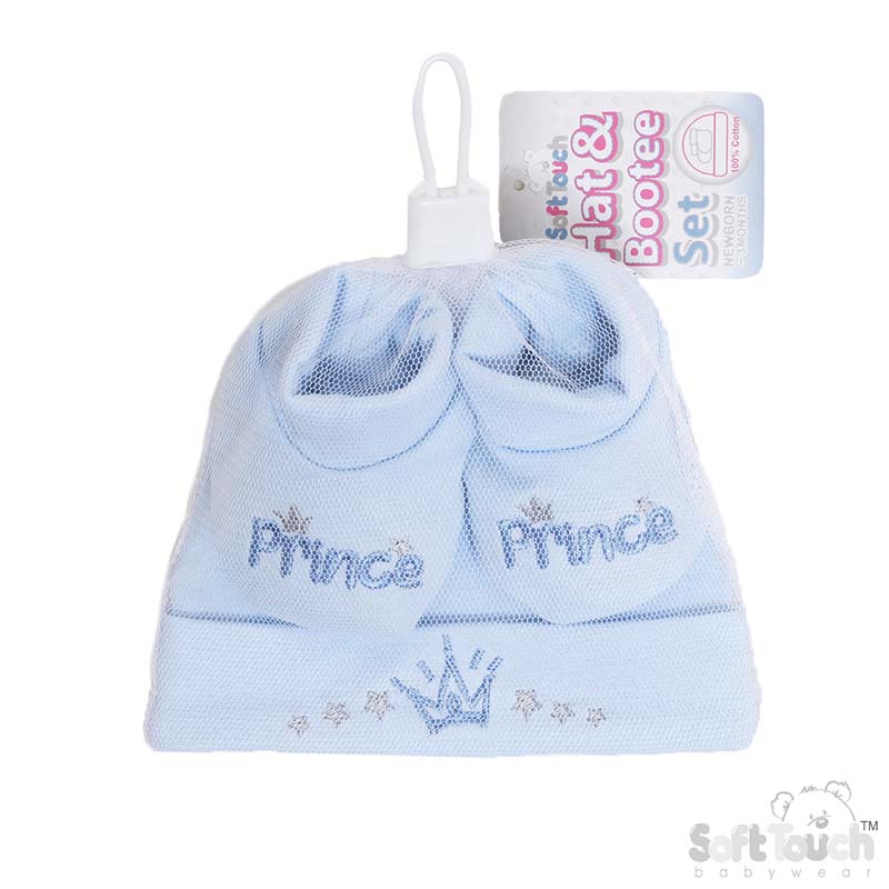Blue 'Prince' Baby Hat & Bootee Set No. HB15-B