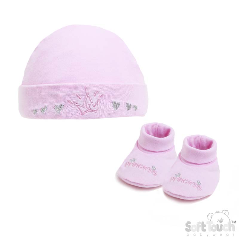 Pink 'Princess' Baby Hat & Bootee Set No. HB15-P
