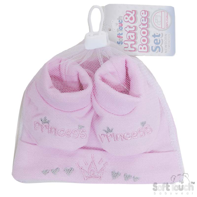 Pink 'Princess' Baby Hat & Bootee Set No. HB15-P