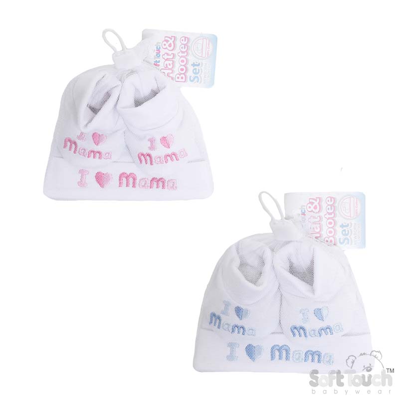 White I Love Mama Hat & Bootee Set No. HB32-M