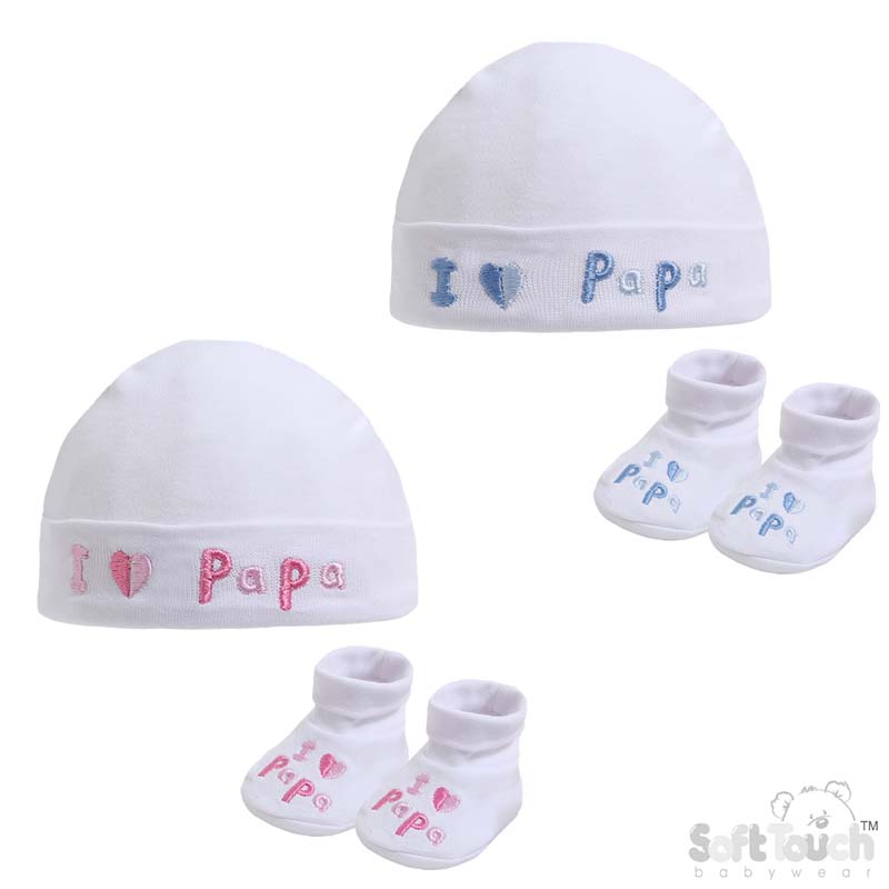 White I Love Papa Hat & Bootee Set HB32-P