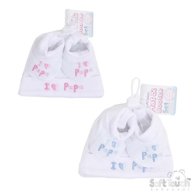 White I Love Papa Hat & Bootee Set HB32-P