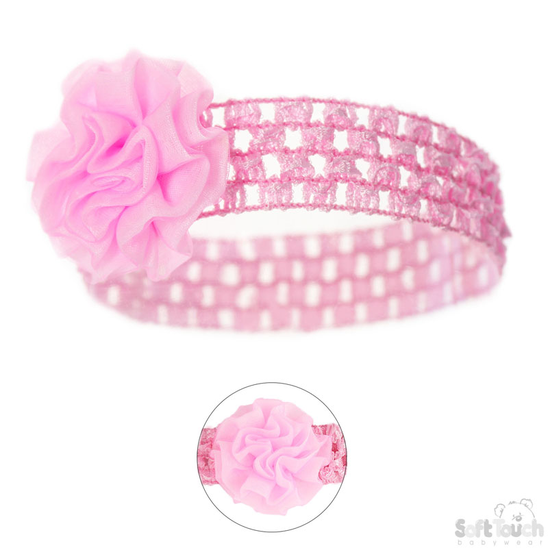 Pink Crochet Headband W/Flower No. HB40-P