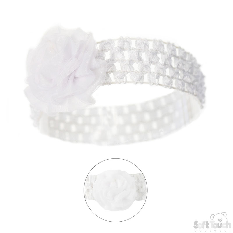 White Crochet Headband W/Flower No. HB40-W