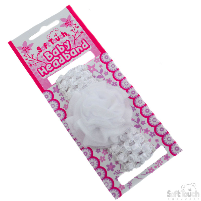 White Crochet Headband W/Flower No. HB40-W