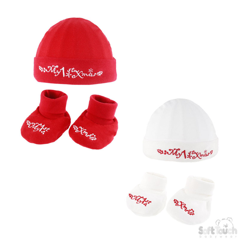 Xmas Hat & Bootee Set W/Santa No. HB410-X