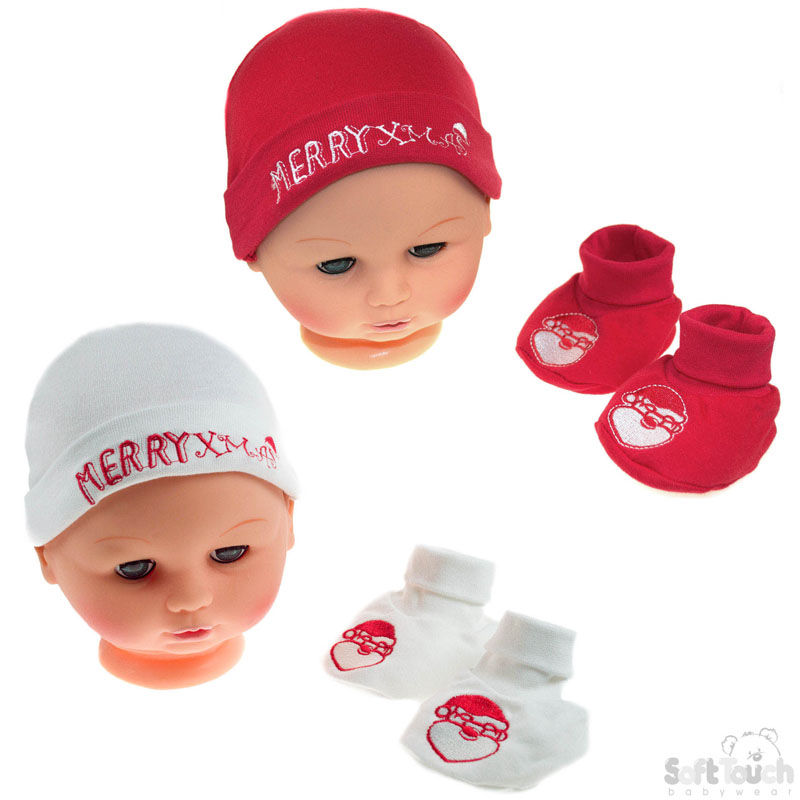 Xmas Hat & Bootee Set W/Santa No. HB410-X