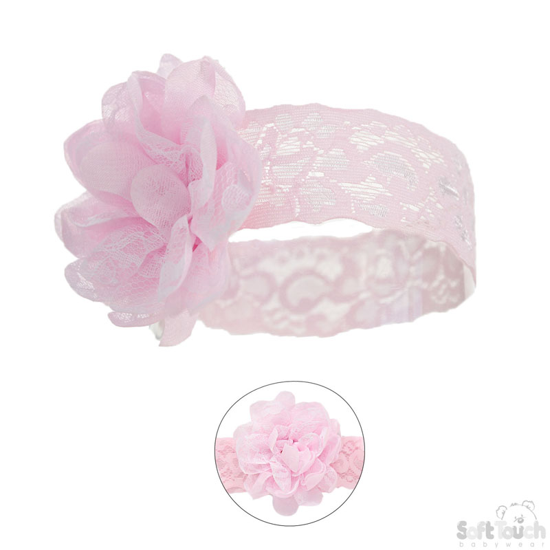 Pink Lace Headband W/Lace Flower No. HB43-P