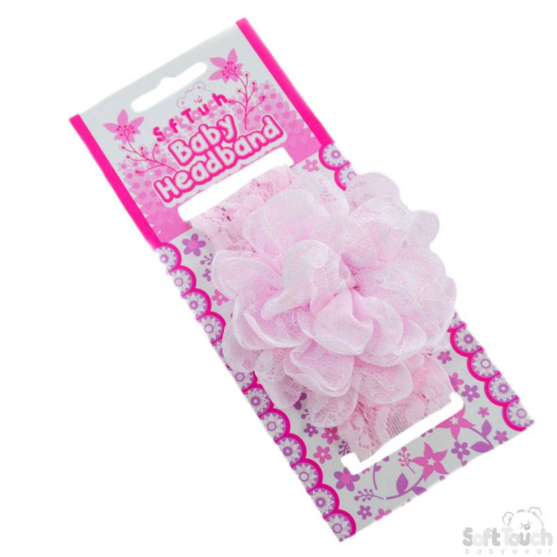 Pink Lace Headband W/Lace Flower No. HB43-P