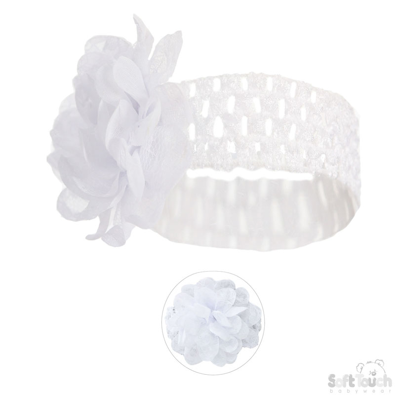 White Lace Headband W/Lace Flower No. HB43-W