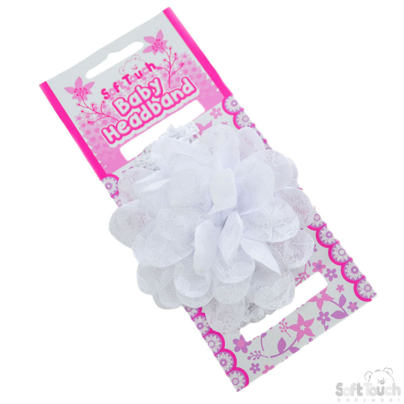 White Lace Headband W/Lace Flower No. HB43-W