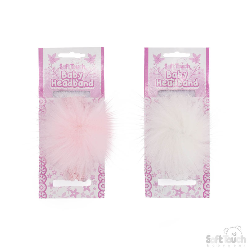White/Pink Lace Headband W/ Pom Pom No. HB44