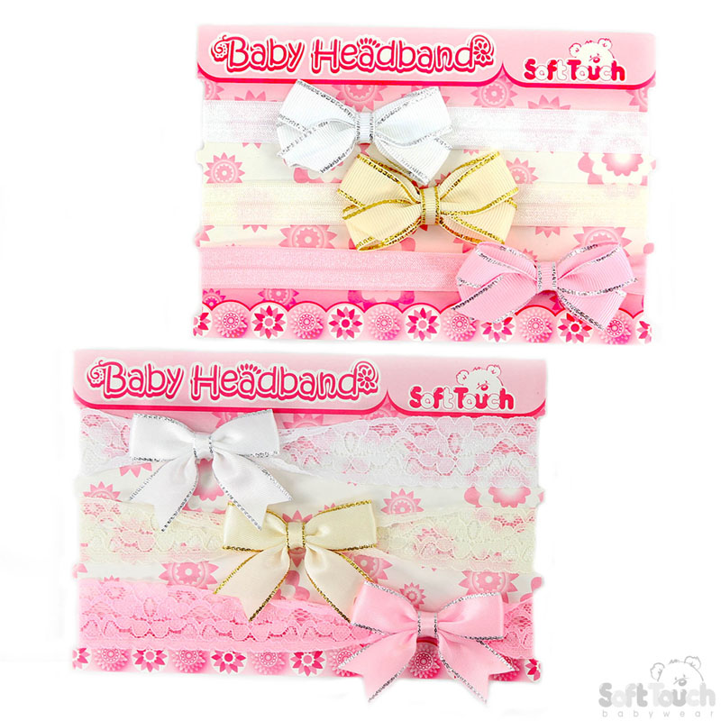 3 Pack Bow Headbands W/Gold Or Silver Trim No. HB47