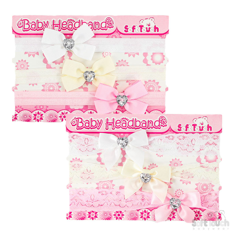 3 Pack Bow Headband W/Heart Diamonte No. HB50-17