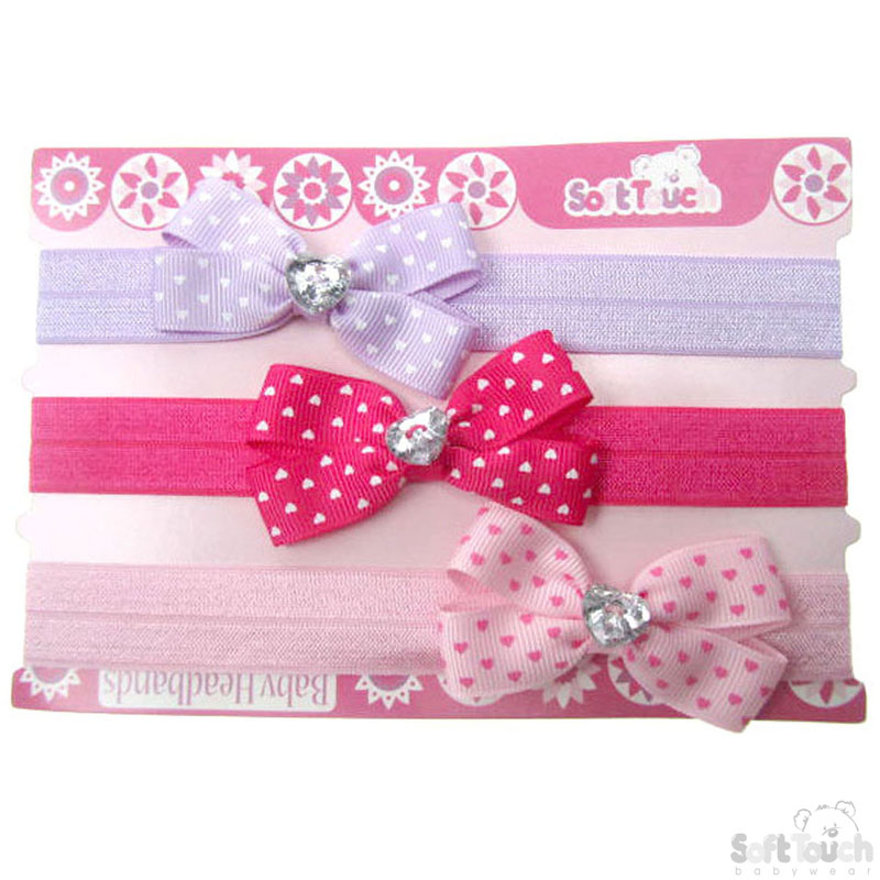 3 Pc Headband Set W/Bow & Heart No.HB51