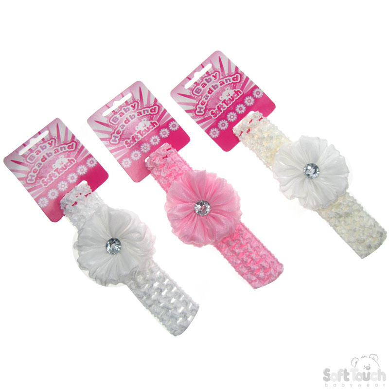 Infant Lace Headband W/Flower & Gemstone No. HB58