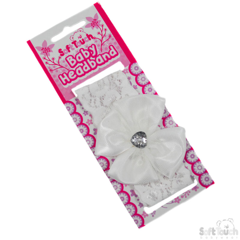Cream Lace Headband W/Bow & Gemstone No.HB60-C