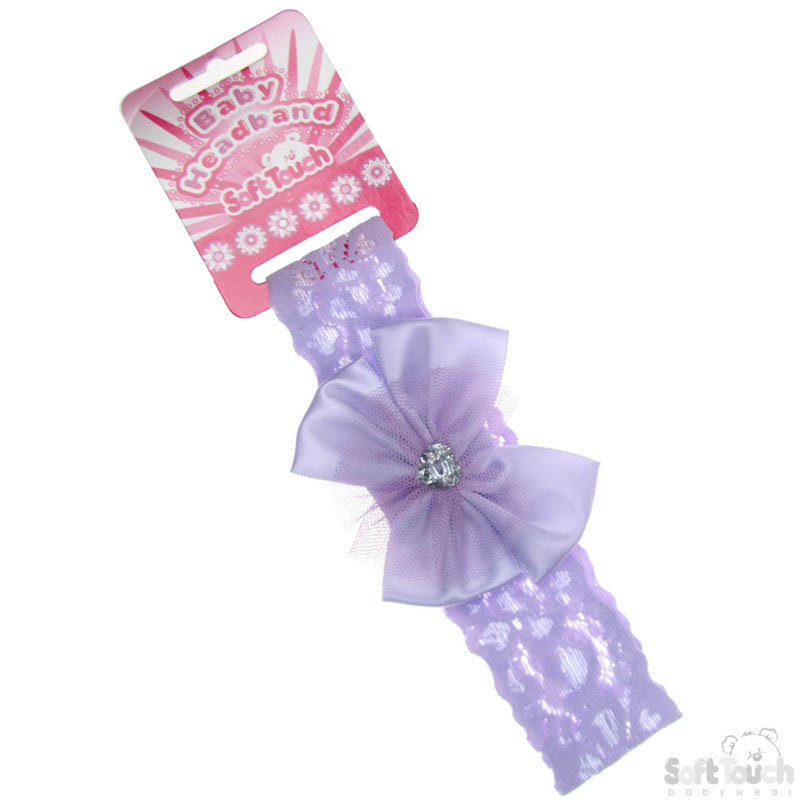 Lilac Lace Headband W/Bow & Gemstone No. HB60-L