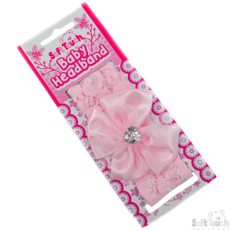 Pink Lace Headband with Bow & Diamonte HB60-P