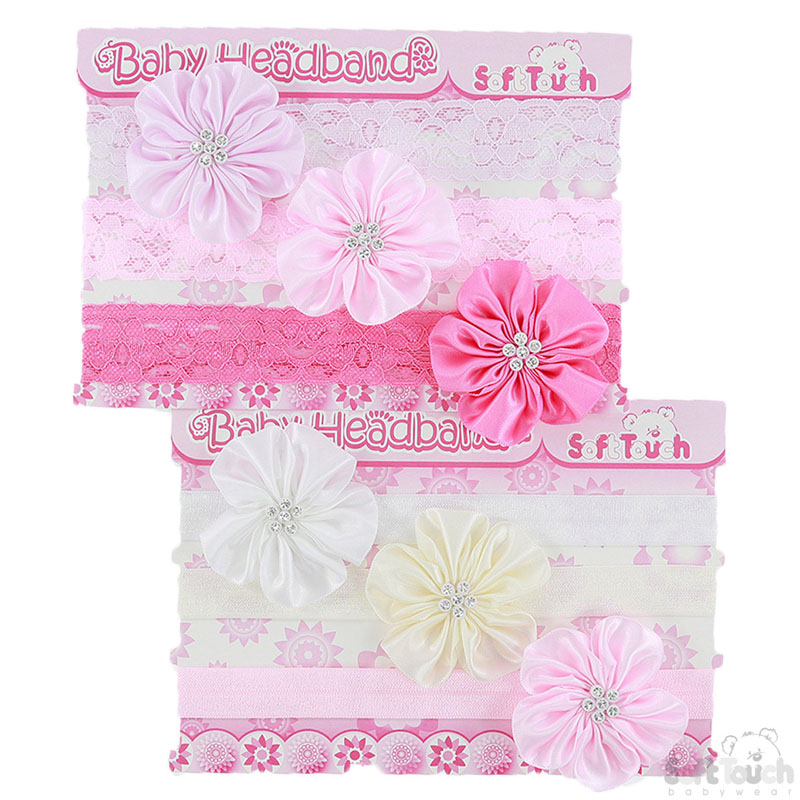 3 Pk Flower Headband W/Flower Diamonte No. HB64-17