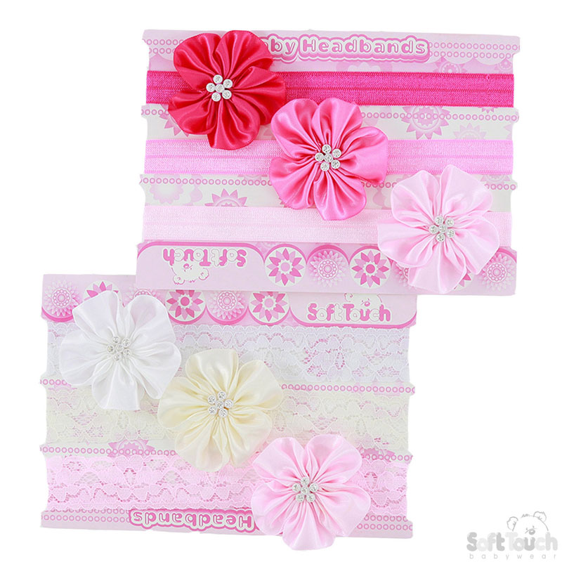 3 Pk Flower Headband W/Flower Diamonte No. HB64-17
