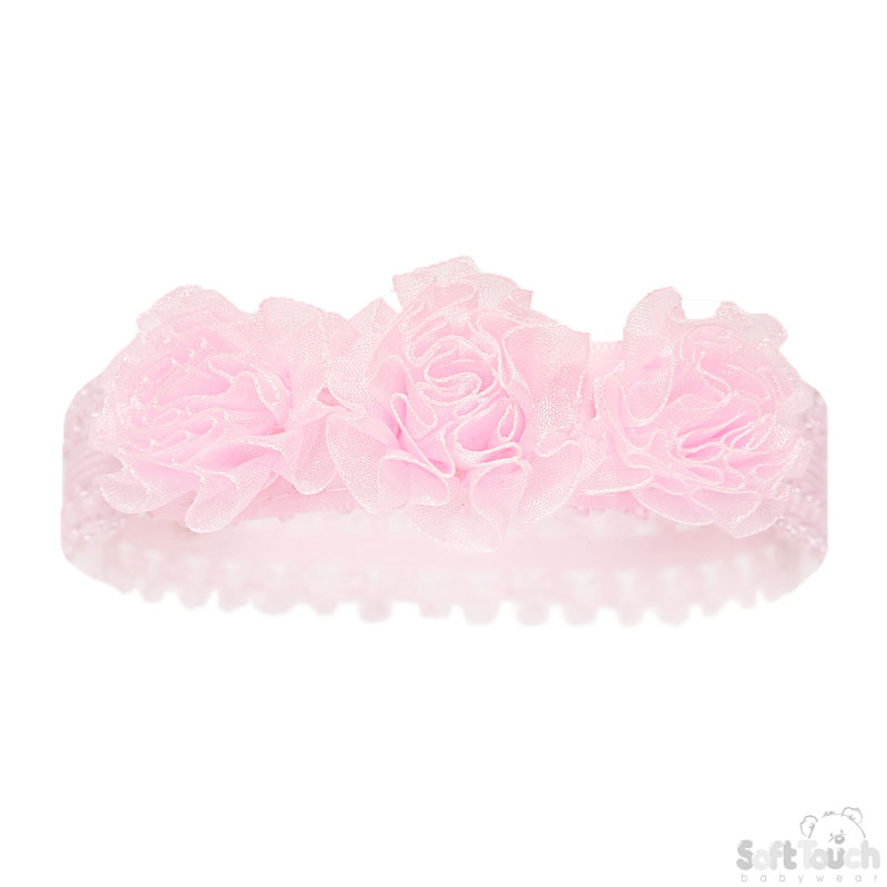 Pink Lace Headband W/3 Flowers No. HB90-P