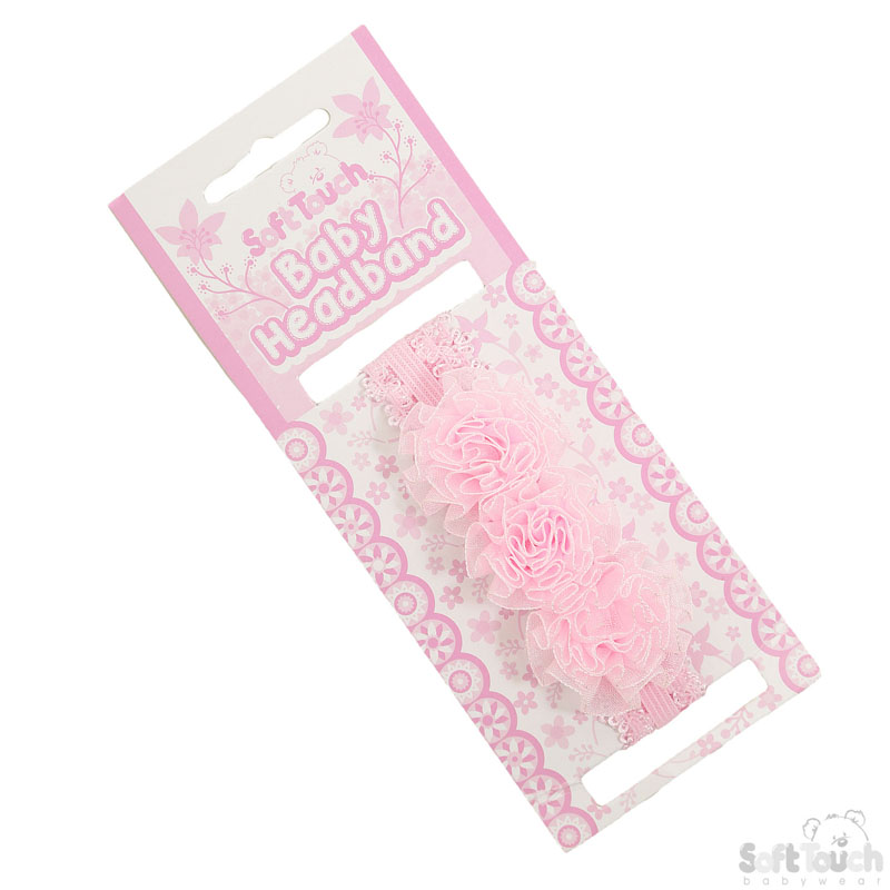 Pink Lace Headband W/3 Flowers No. HB90-P