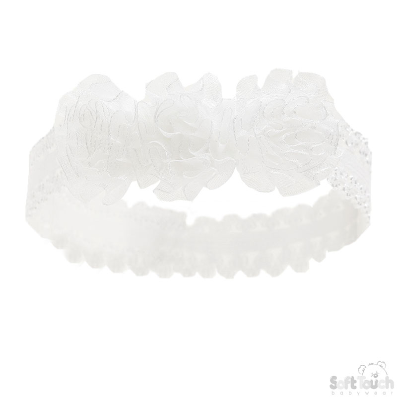 White Lace Headband W/3 Flowers No. HB90-W