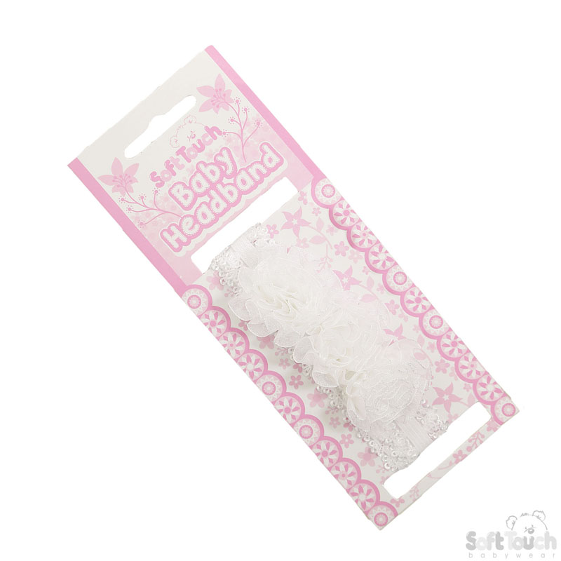 White Lace Headband W/3 Flowers No. HB90-W