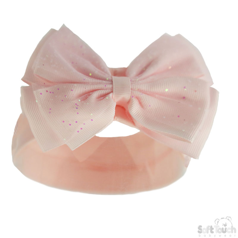 Baby Pink Headband w/Glitter Bow : HB92-BP