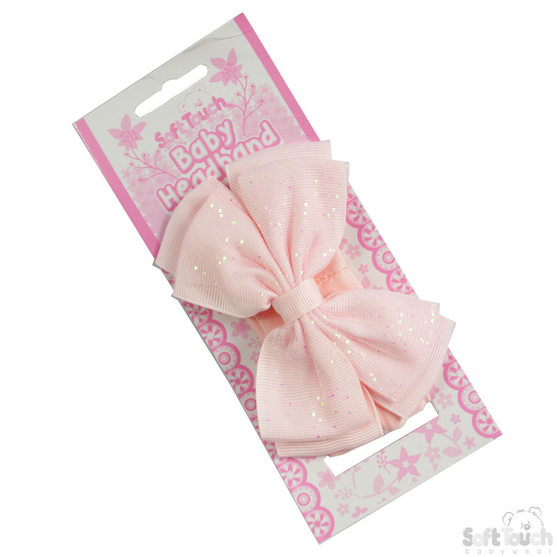Baby Pink Headband w/Glitter Bow : HB92-BP