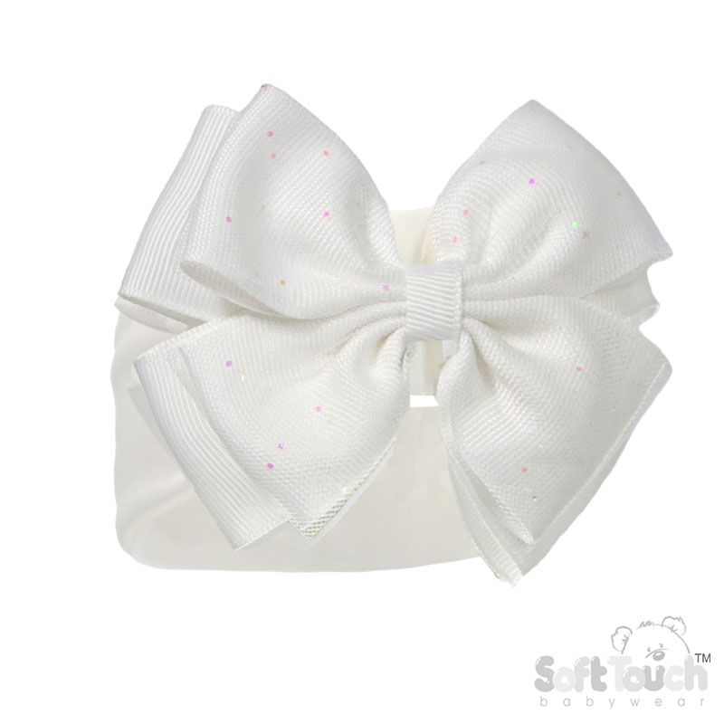 Cream Headband w/Glitter Bow : HB92-C
