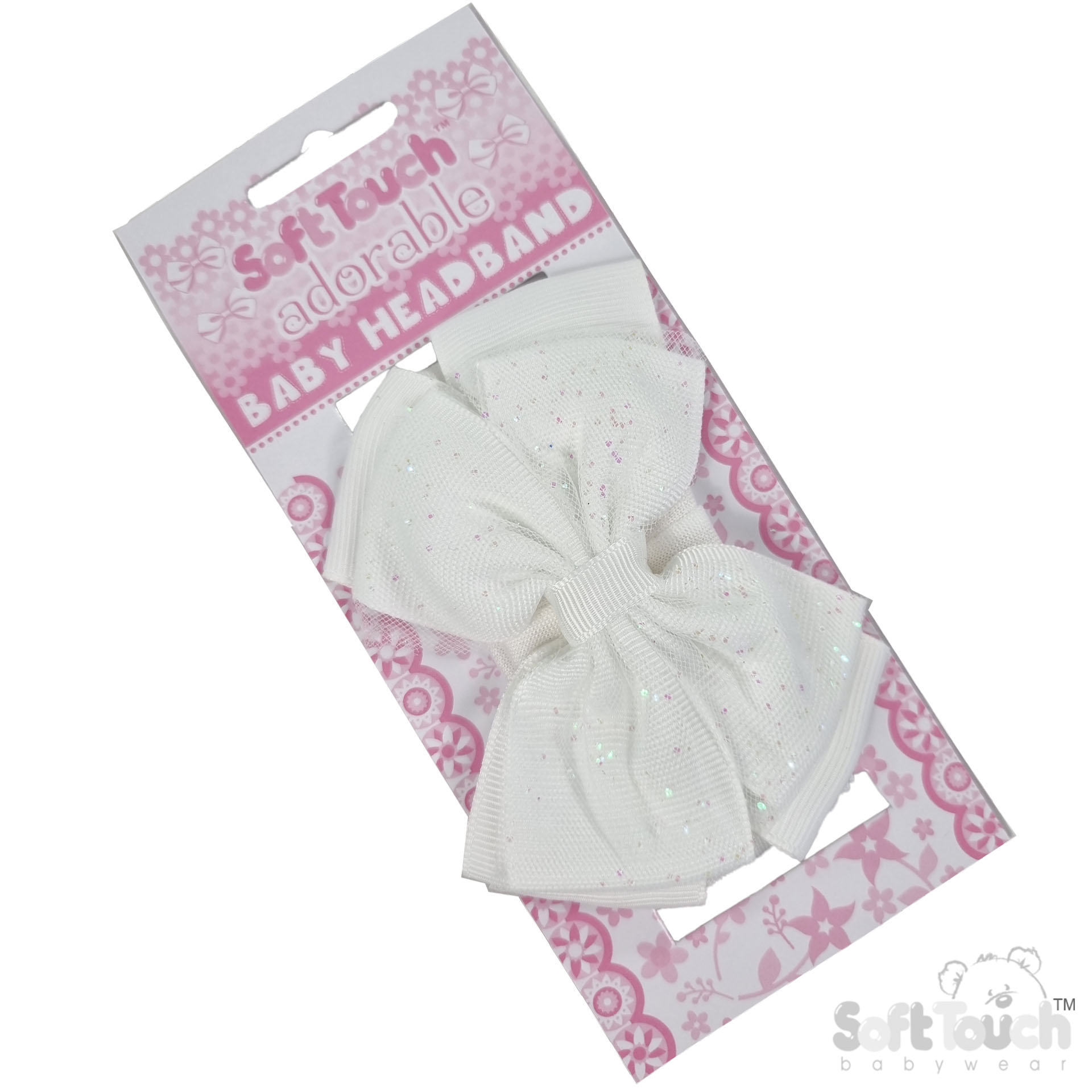 Cream Headband w/Glitter Bow : HB92-C