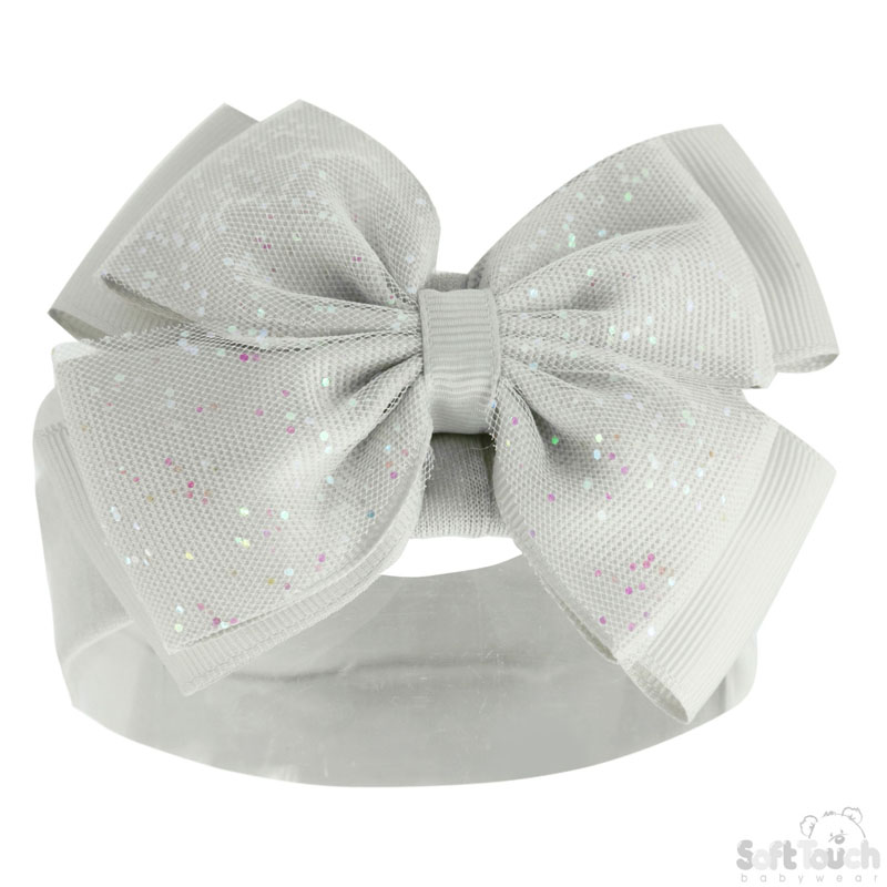 Grey Headband w/Glitter Bow : HB92-G