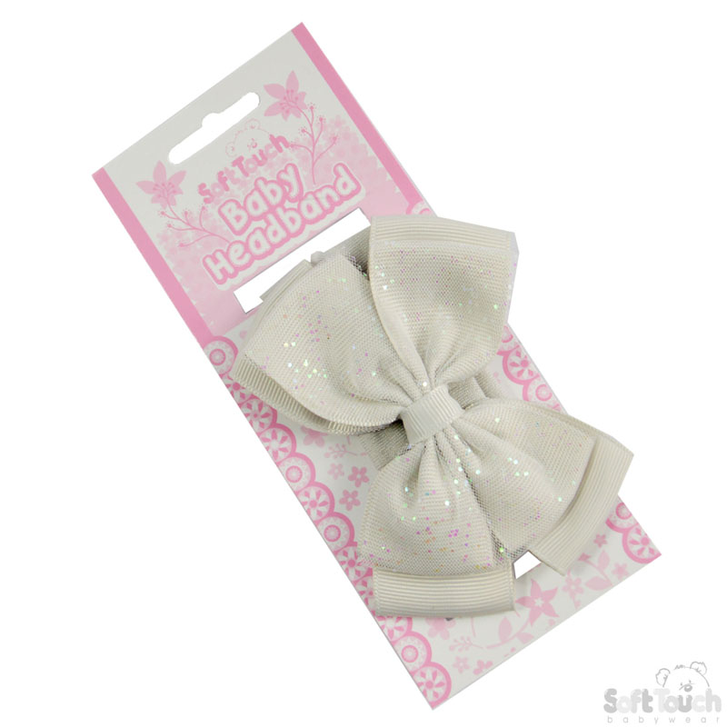 Grey Headband w/Glitter Bow : HB92-G