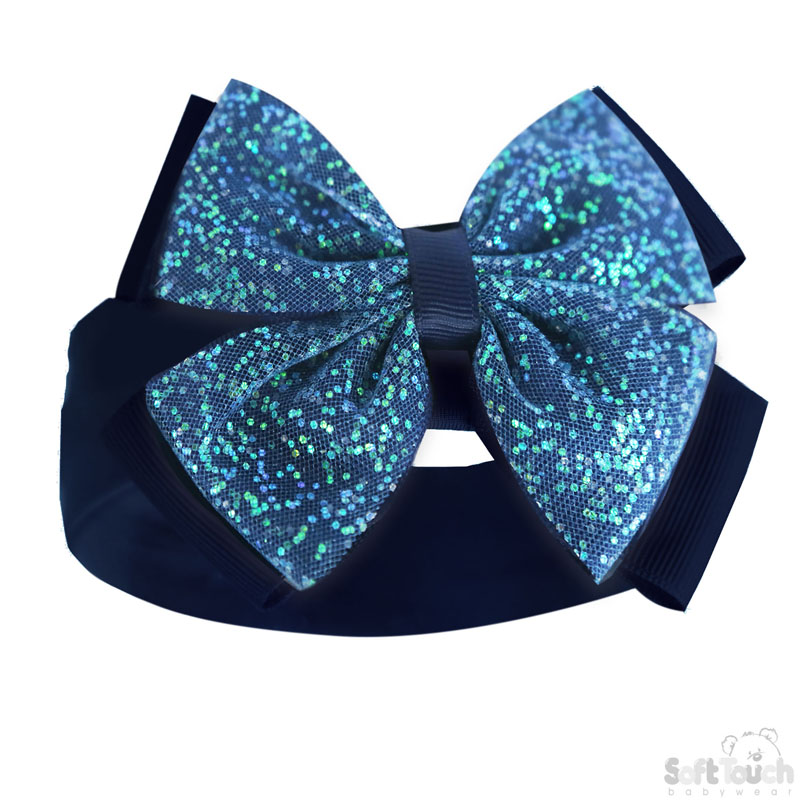Navy Headband w/Glitter Bow : HB92-N