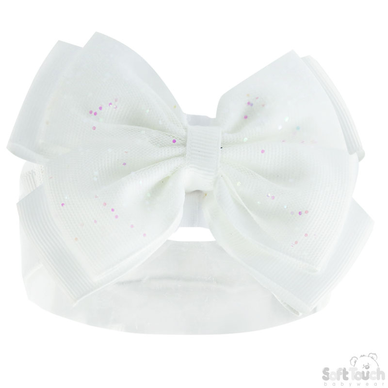 White Headband w/Glitter Bow : HB92-W