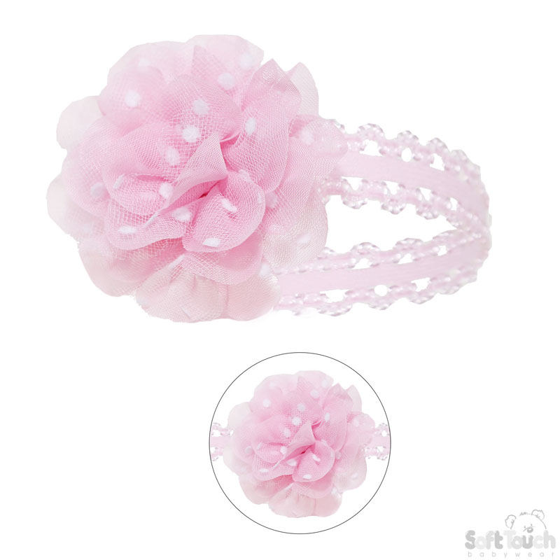 Pink Lace Headband W/Spotty Flower No. HB94-P
