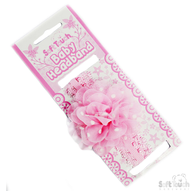 Pink Lace Headband W/Spotty Flower No. HB94-P