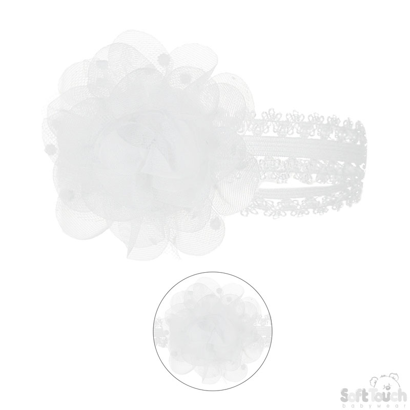 White Lace Headband W/Spotty Flower No. HB94-W