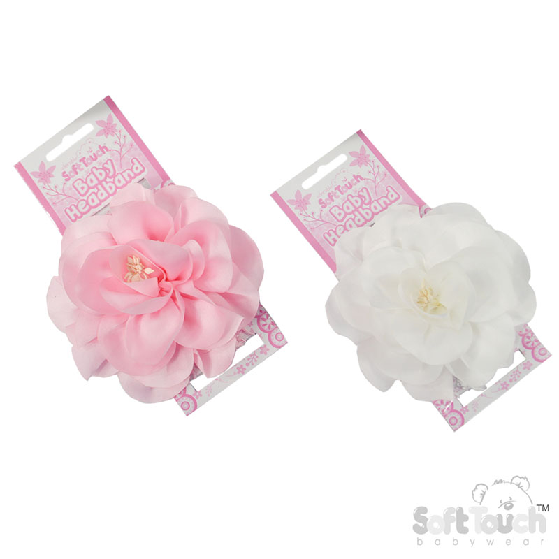 White/Pink Lace Headband w/Matching Flower : HB99