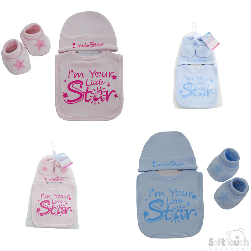 P/B Little Star Bib, Hat & Bootee Set No. HBB256