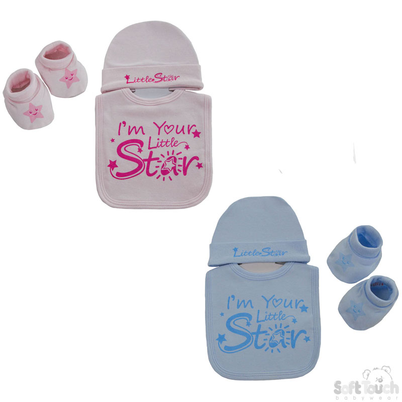P/B Little Star Bib, Hat & Bootee Set No. HBB256
